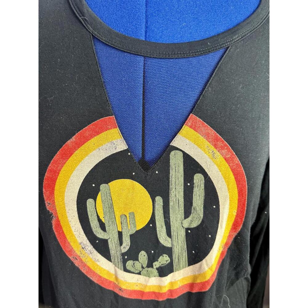 rock n roll cowgirl black long graphic tee desert cactus moon western‎ boho l - Picture 2 of 5